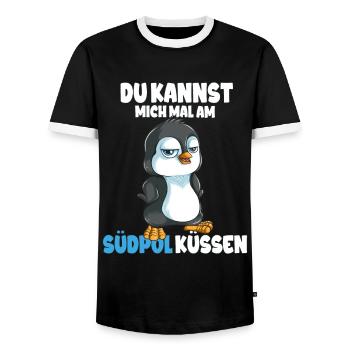 Kannst mich mal am Südpol küssen Pinguine - Männer Kontrast-T-Shirt - Schwarz/Weiß - Vorne - AI Model Female 172 light (172cm) & AI Model Male 178 light (178cm)