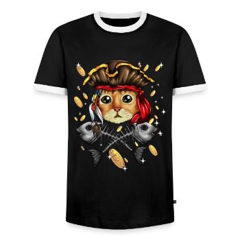 Pirate Cat Pirate Costume Cat Skeleton Fish - Men's Ringer Shirt - black/white - Front - AI Model Female 172 light (172cm) & AI Model Male 178 light (178cm)