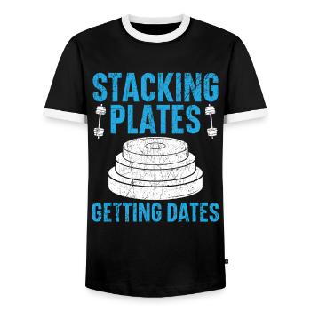 Stackin Plates Gettin Dates Haltérophilie Fitness - T-shirt contrasté Homme - noir/blanc - Devant - AI Model Female 172 light (172cm) & AI Model Male 178 light (178cm)