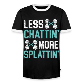 Less chatting, more splashing Trainer Gym Fitne - Men's Ringer Shirt - black/white - Front - AI Model Female 172 light (172cm) & AI Model Male 178 light (178cm)