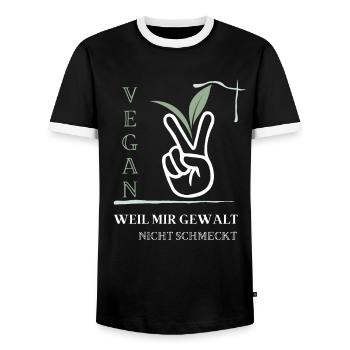 Vegan, weil mir Gewalt nicht schmeckt - Männer Kontrast-T-Shirt - Schwarz/Weiß - Vorne - AI Model Female 172 light (172cm) & AI Model Male 178 light (178cm)