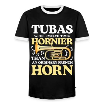 Tubas We're Twelve Times Hornier Than French Horn - Männer Kontrast-T-Shirt - Schwarz/Weiß - Vorne - AI Model Female 172 light (172cm) & AI Model Male 178 light (178cm)