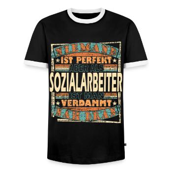 Sozialarbeiter Held Aufgaben Sozialpädagoge Beruf - Männer Kontrast-T-Shirt - Schwarz/Weiß - Vorne - AI Model Female 172 light (172cm) & AI Model Male 178 light (178cm)