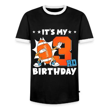 It's my 3rd birthday American Football - Men's Ringer Shirt - black/white - Front - AI Model Female 172 light (172cm) & AI Model Male 178 light (178cm)