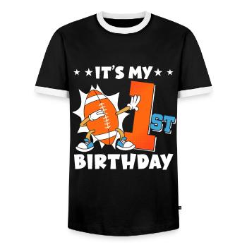 It's My 1st Birthday American Football - Men's Ringer Shirt - black/white - Front - AI Model Female 172 light (172cm) & AI Model Male 178 light (178cm)