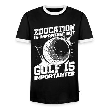 L’éducation est importante, mais le golf de balle et de club - T-shirt contrasté Homme - noir/blanc - Devant - AI Model Female 172 light (172cm) & AI Model Male 178 light (178cm)