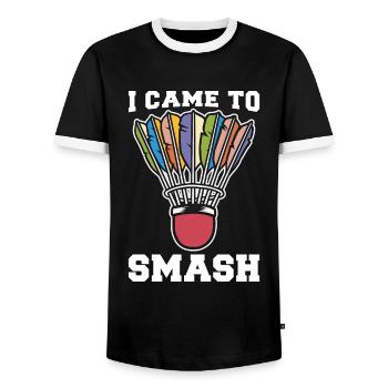 Badminton I Came To Smash Loves Shuttlecock Player - Men's Ringer Shirt - black/white - Front - AI Model Female 172 light (172cm) & AI Model Male 178 light (178cm)