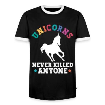 Licornes Athéisme athée Anti Église - T-shirt contrasté Homme - noir/blanc - Devant - AI Model Female 172 light (172cm) & AI Model Male 178 light (178cm)