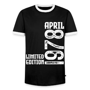Cadeau Avril 1978. Anniversaire avril 1978. April. - T-shirt contrasté Homme - noir/blanc - Devant - AI Model Female 172 light (172cm) & AI Model Male 178 light (178cm)