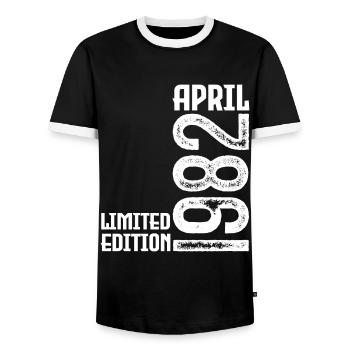 Gift April 1982. Anniversary April 1982. April. - Men's Ringer Shirt - black/white - Front - AI Model Female 172 light (172cm) & AI Model Male 178 light (178cm)