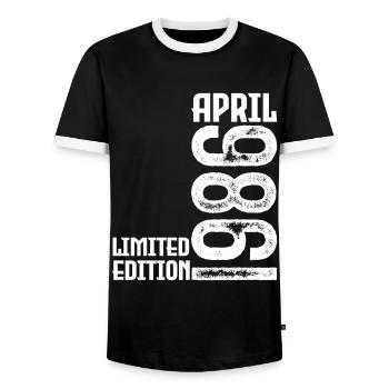 Cadeau Avril 1986. Anniversaire avril 1986. April. - T-shirt contrasté Homme - noir/blanc - Devant - AI Model Female 172 light (172cm) & AI Model Male 178 light (178cm)