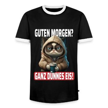 Guten Morgen Ganz Dünnes Eis - Lustiges Katzen - Männer Kontrast-T-Shirt - Schwarz/Weiß - Vorne - AI Model Female 172 light (172cm) & AI Model Male 178 light (178cm)