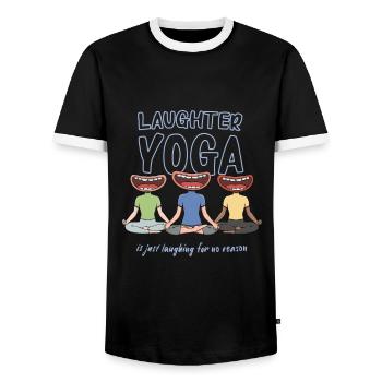 Laughter meditation design for a laughter yoga workout - Men's Ringer Shirt - black/white - Front - AI Model Female 172 light (172cm) & AI Model Male 178 light (178cm)
