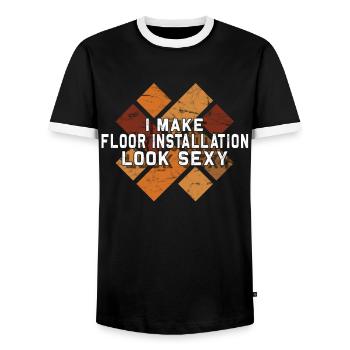 Installateurs de tapis de revêtements de sol - T-shirt contrasté Homme - noir/blanc - Devant - AI Model Female 172 light (172cm) & AI Model Male 178 light (178cm)