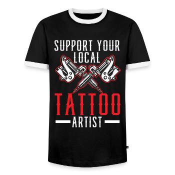 Support your local tattoo artist Tatt - Men's Ringer Shirt - black/white - Front - AI Model Female 172 light (172cm) & AI Model Male 178 light (178cm)