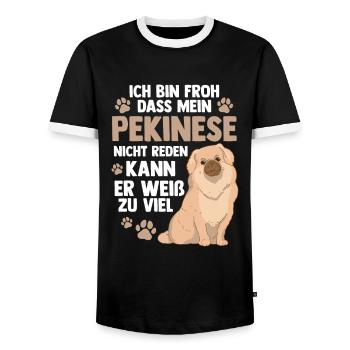 Pekinese weiß zu viel Peking-Palasthund - Männer Kontrast-T-Shirt - Schwarz/Weiß - Vorne - AI Model Female 172 light (172cm) & AI Model Male 178 light (178cm)