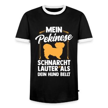Pekinese schnarcht lauter Peking-Palasthund - Männer Kontrast-T-Shirt - Schwarz/Weiß - Vorne - AI Model Female 172 light (172cm) & AI Model Male 178 light (178cm)