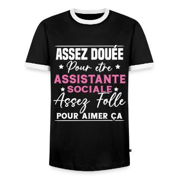 Assistante Sociale Humour Métier Idée Cadeau Femme - T-shirt contrasté Homme - noir/blanc - Devant - AI Model Female 172 light (172cm) & AI Model Male 178 light (178cm)