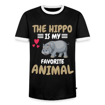 Favorite Animal Animal Funny Gift Hippopotamus - Men's Ringer Shirt - black/white - Front - AI Model Female 172 light (172cm) & AI Model Male 178 light (178cm)