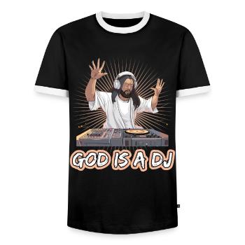 God Is DJ Musik Techno Kopfhörer Pop für einen DJ - Männer Kontrast-T-Shirt - Schwarz/Weiß - Vorne - AI Model Female 172 light (172cm) & AI Model Male 178 light (178cm)