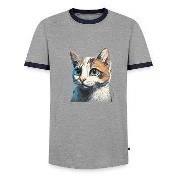 Cat cute cat drawing - Men's Ringer Shirt - grey/navy  - Front - AI Model Female 172 light (172cm) & AI Model Male 178 light (178cm)