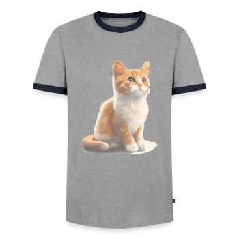 Cat cute cat drawing - Men's Ringer Shirt - grey/navy  - Front - AI Model Female 172 light (172cm) & AI Model Male 178 light (178cm)