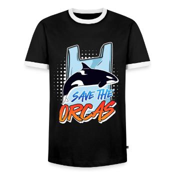 Sauvez les baleines Orkas Sauvez l’environnement océanique - T-shirt contrasté Homme - noir/blanc - Devant - AI Model Female 172 light (172cm) & AI Model Male 178 light (178cm)