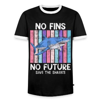 Save Sharks Animal Welfare Sharks Save the Ocean - Men's Ringer Shirt - black/white - Front - AI Model Female 172 light (172cm) & AI Model Male 178 light (178cm)