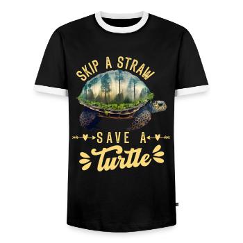 Save the turtles Environmental protection ocean - Men's Ringer Shirt - black/white - Front - AI Model Female 172 light (172cm) & AI Model Male 178 light (178cm)