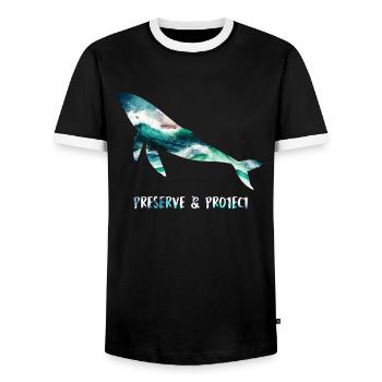 Save the whales Species protection and animal welfare - Men's Ringer Shirt - black/white - Front - AI Model Female 172 light (172cm) & AI Model Male 178 light (178cm)