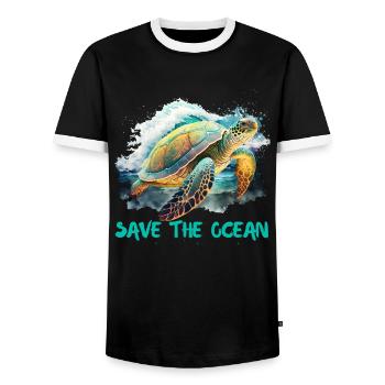 Save the turtles Environmental protection ocean - Men's Ringer Shirt - black/white - Front - AI Model Female 172 light (172cm) & AI Model Male 178 light (178cm)