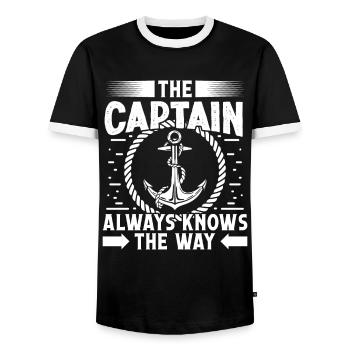 Captain Captain Always Knows The Way Ship Boat - Men's Ringer Shirt - black/white - Front - AI Model Female 172 light (172cm) & AI Model Male 178 light (178cm)
