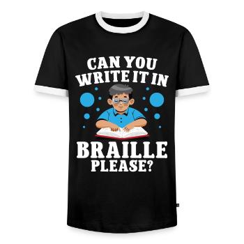 Blindness Can You Write In Braille Blind People - Men's Ringer Shirt - black/white - Front - AI Model Female 172 light (172cm) & AI Model Male 178 light (178cm)