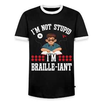 Blindness Not Stupid Braille-iant Blind People - Men's Ringer Shirt - black/white - Front - AI Model Female 172 light (172cm) & AI Model Male 178 light (178cm)