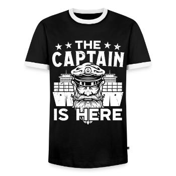 Captain The Captain is Here Ship Boat Sailing - Men's Ringer Shirt - black/white - Front - AI Model Female 172 light (172cm) & AI Model Male 178 light (178cm)