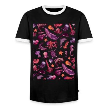 Fish Lovers Diver Freediving - Men's Ringer Shirt - black/white - Front - AI Model Female 172 light (172cm) & AI Model Male 178 light (178cm)