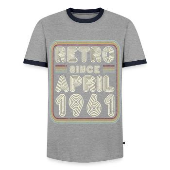 Birthday April 1961 Retro Gift - Men's Ringer Shirt - grey/navy  - Front - AI Model Female 172 light (172cm) & AI Model Male 178 light (178cm)