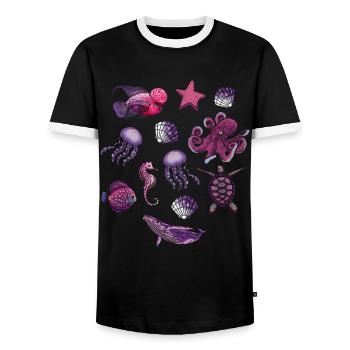 Marine animal Sea Underwater - Men's Ringer Shirt - black/white - Front - AI Model Female 172 light (172cm) & AI Model Male 178 light (178cm)