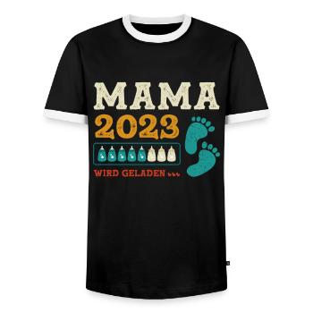 Mutter 2023 Werdende Mama Loading 2023 - Männer Kontrast-T-Shirt - Schwarz/Weiß - Vorne - AI Model Female 172 light (172cm) & AI Model Male 178 light (178cm)