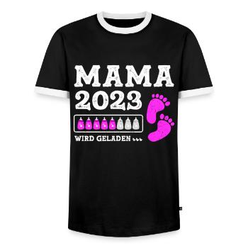 Mutter 2023 Werdende Mama Loading 2023 - Männer Kontrast-T-Shirt - Schwarz/Weiß - Vorne - AI Model Female 172 light (172cm) & AI Model Male 178 light (178cm)