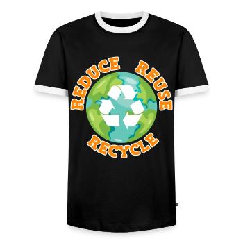 Reduce Recycle Environmental Love Environmental Protection - Men's Ringer Shirt - black/white - Front - AI Model Female 172 light (172cm) & AI Model Male 178 light (178cm)