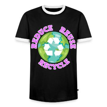 Reduce Recycle Environmental Love Environmental Protection - Men's Ringer Shirt - black/white - Front - AI Model Female 172 light (172cm) & AI Model Male 178 light (178cm)