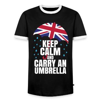 Keep Calm And Carry An Umbrella - Men's Ringer Shirt - black/white - Front - AI Model Female 172 light (172cm) & AI Model Male 178 light (178cm)