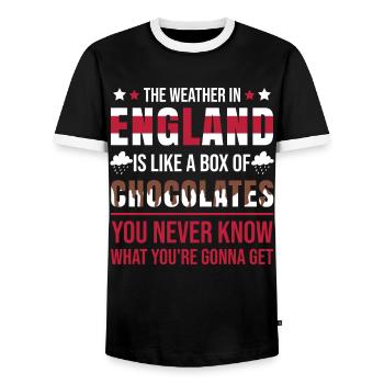 Funny Weather Forecast Humor British Weather - Men's Ringer Shirt - black/white - Front - AI Model Female 172 light (172cm) & AI Model Male 178 light (178cm)