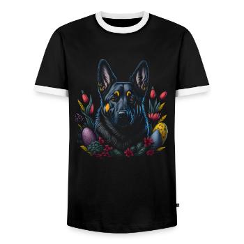 Pâques Printemps Berger allemand - T-shirt contrasté Homme - noir/blanc - Devant - AI Model Female 172 light (172cm) & AI Model Male 178 light (178cm)