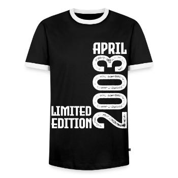 Gift April 2003. Anniversary April 2003. April. - Men's Ringer Shirt - black/white - Front - AI Model Female 172 light (172cm) & AI Model Male 178 light (178cm)