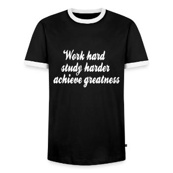 Success Motivation Saying - Men's Ringer Shirt - black/white - Front - AI Model Female 172 light (172cm) & AI Model Male 178 light (178cm)