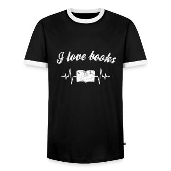 I love books heartbeat - Men's Ringer Shirt - black/white - Front - AI Model Female 172 light (172cm) & AI Model Male 178 light (178cm)