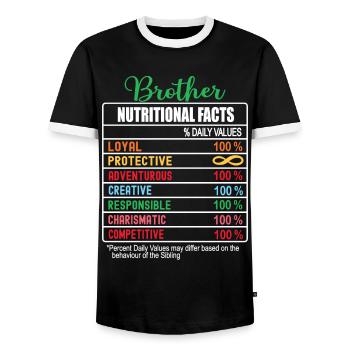 Brother Nutritional Facts National Brother's Day - Men's Ringer Shirt - black/white - Front - AI Model Female 172 light (172cm) & AI Model Male 178 light (178cm)