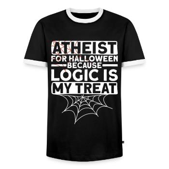 Atheist Logik Atheismus Anti Kirche Halloween - Männer Kontrast-T-Shirt - Schwarz/Weiß - Vorne - AI Model Female 172 light (172cm) & AI Model Male 178 light (178cm)